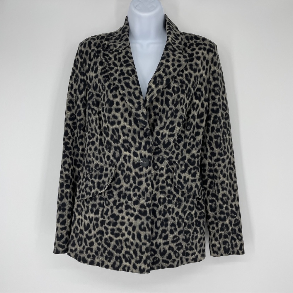 CABI Leopard Jungle Print Blazer Jacket Ponte Knit Pockets Button #3373